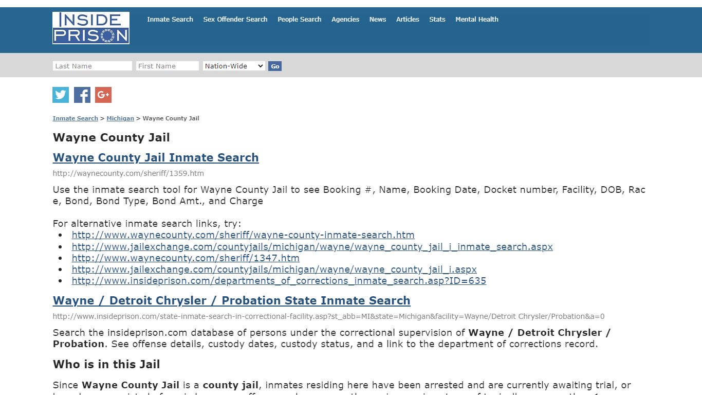 Wayne County Jail - Michigan - Inmate Search - Inside Prison